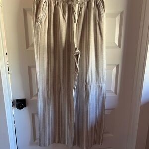 Briggs New York Beige and Cream Striped Wide-Leg Pants
